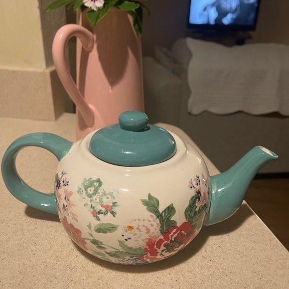 The Pioneer Woman Other - The Pioneer Woman Teal and Cream Floral Teapot
